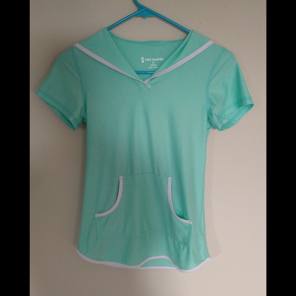 Free country girls swim cover up spearmint green M UPF 50 sun Mesh hooded - Picture 4 of 5